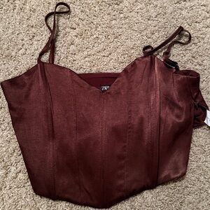 Zara Deep Red Satin Bustier Top